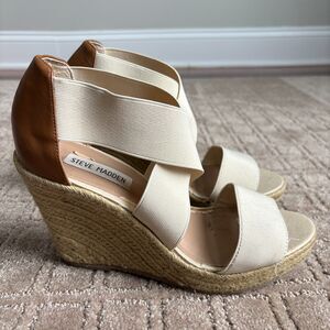 Steve Madden Wedge Platform Sandal Espadrille Women 8.5 Beige Strappy Y2K Summer